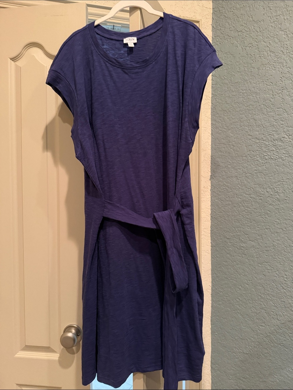 J. Crew Blue Short-Sleeve Midi Dress with Self Tie